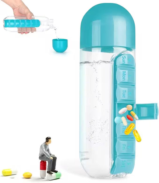 2 in 1 Water Bottle With Pill Organizer – 600ml