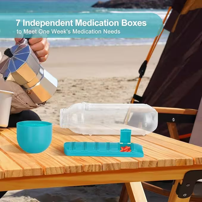 2 in 1 Water Bottle With Pill Organizer – 600ml